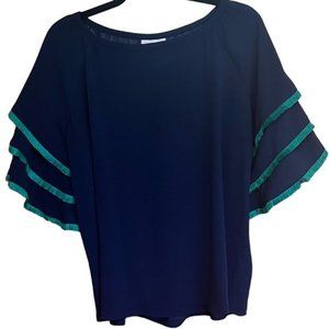 Women's NWT Charter Club Navy Blue‎ Fringe Sleeve Top PL